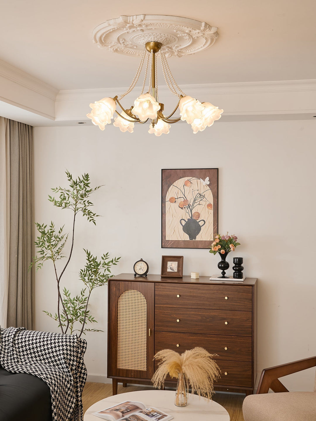 Allirila Lustre Vintage Élégant en Verre et Perles Fleuries - Neutralighting