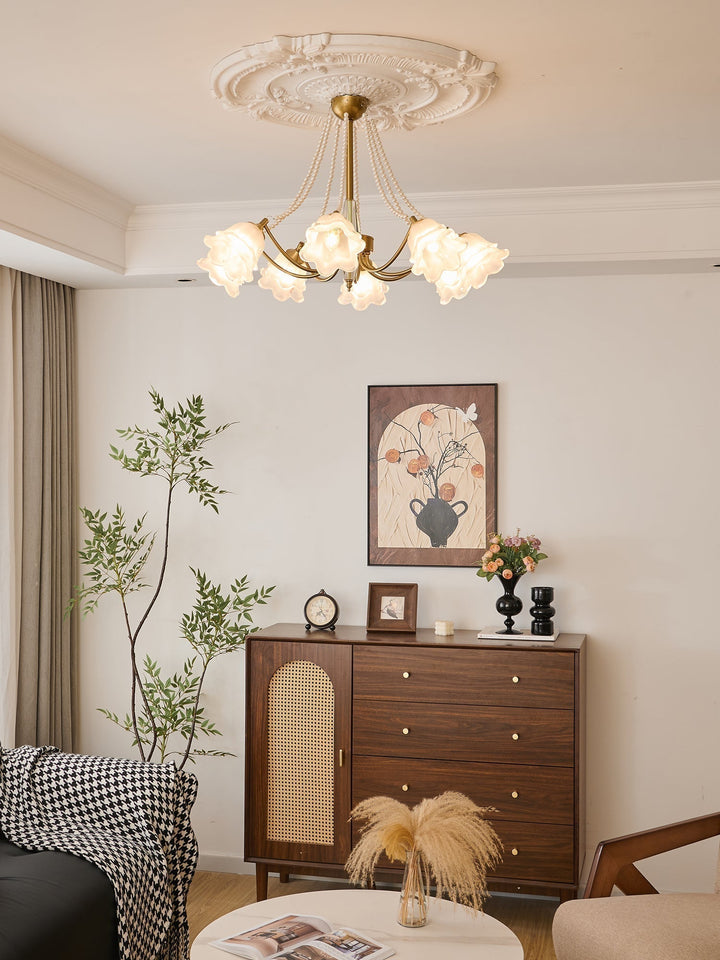Allirila Lustre Vintage Élégant en Verre et Perles Fleuries - Neutralighting