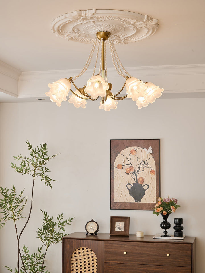 Allirila Lustre Vintage Élégant en Verre et Perles Fleuries - Neutralighting