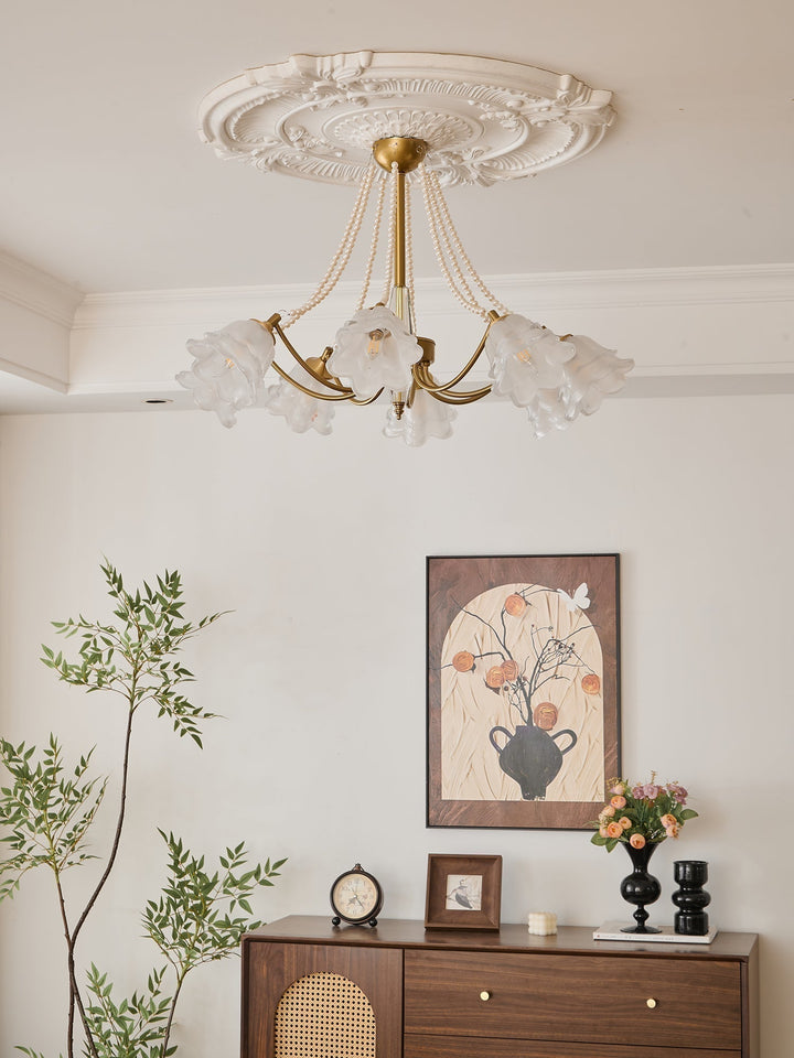 Allirila Lustre Vintage Élégant en Verre et Perles Fleuries - Neutralighting