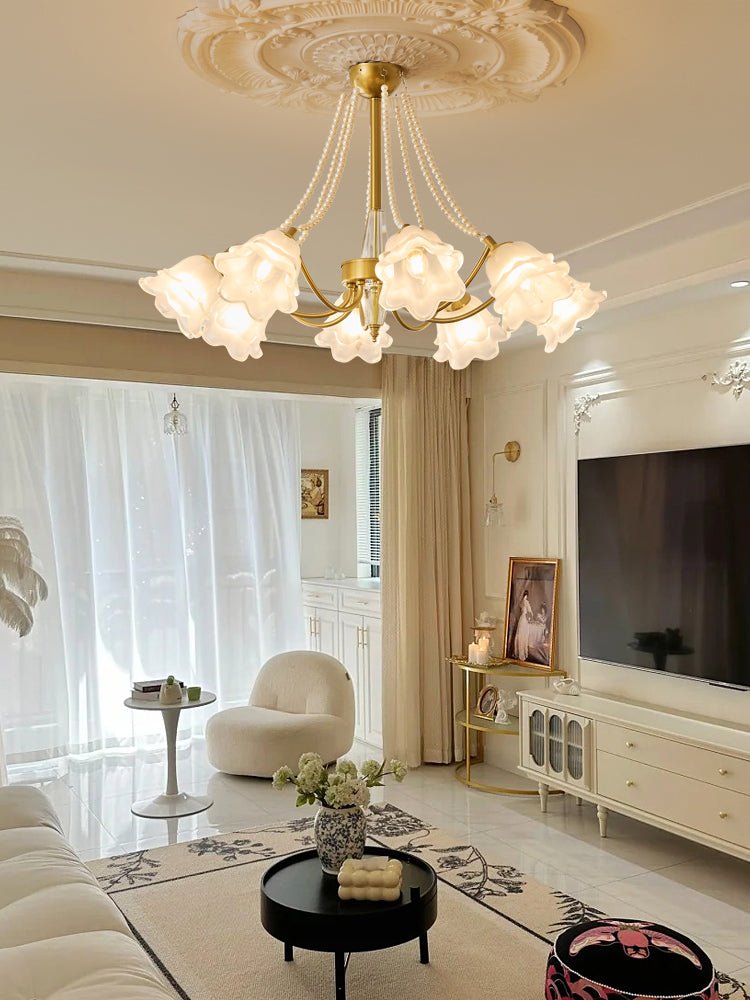 Allirila Lustre Vintage Élégant en Verre et Perles Fleuries - Neutralighting