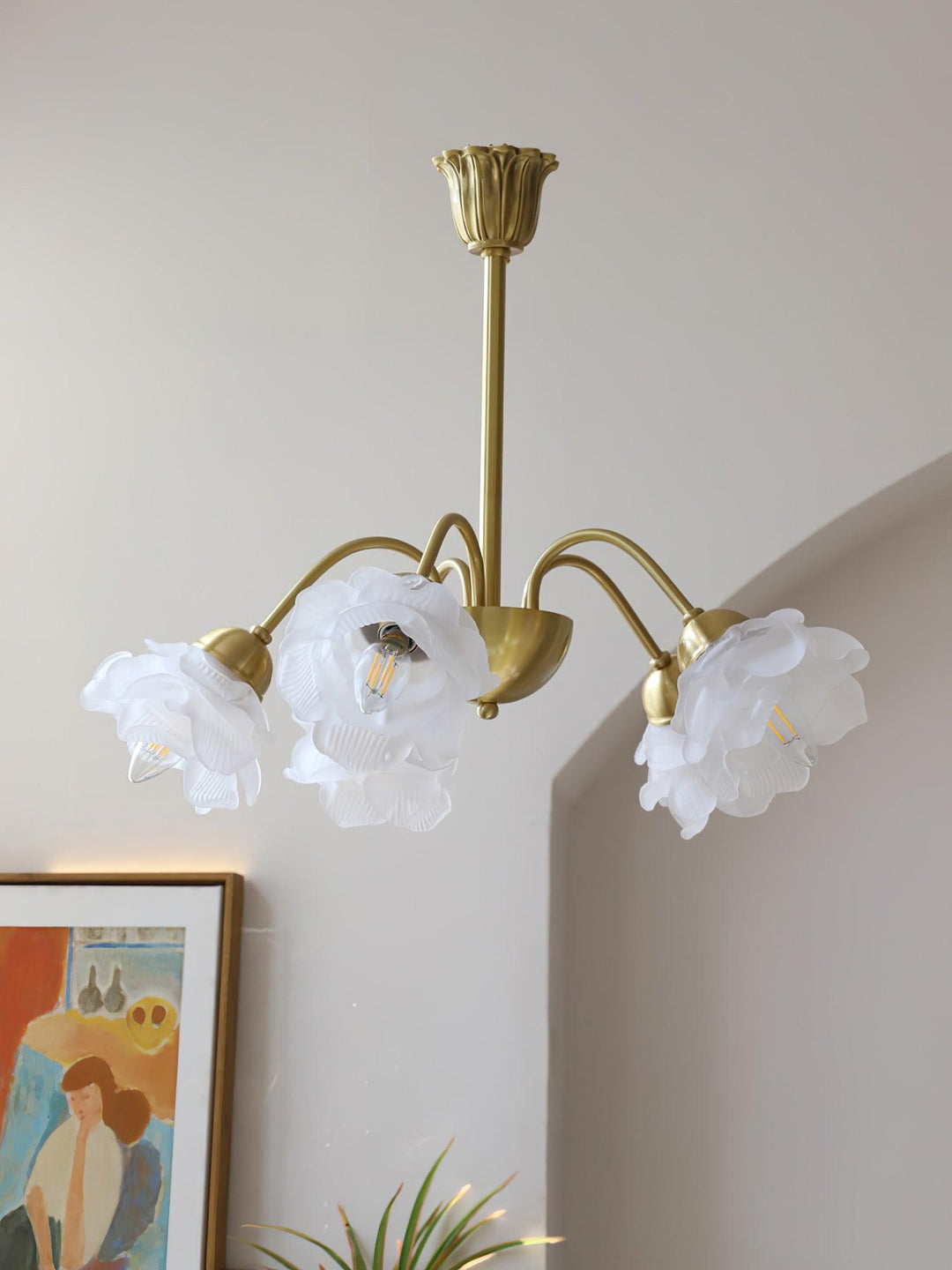 Lustra Chandelier Laiton Verre Rose Floral - Neutralighting