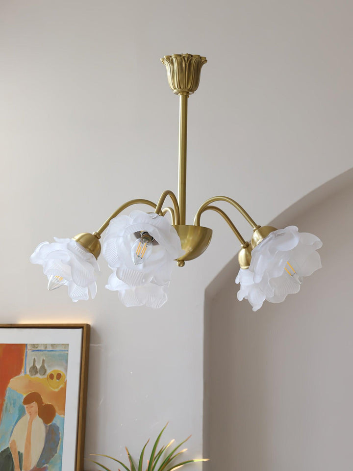 Lustra Chandelier Laiton Verre Rose Floral - Neutralighting