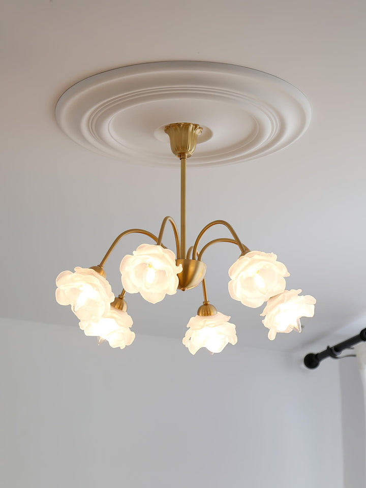 Lustra Chandelier Laiton Verre Rose Floral - Neutralighting