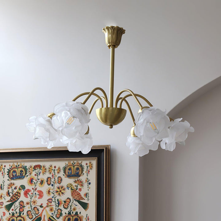 Lustra Chandelier Laiton Verre Rose Floral - Neutralighting