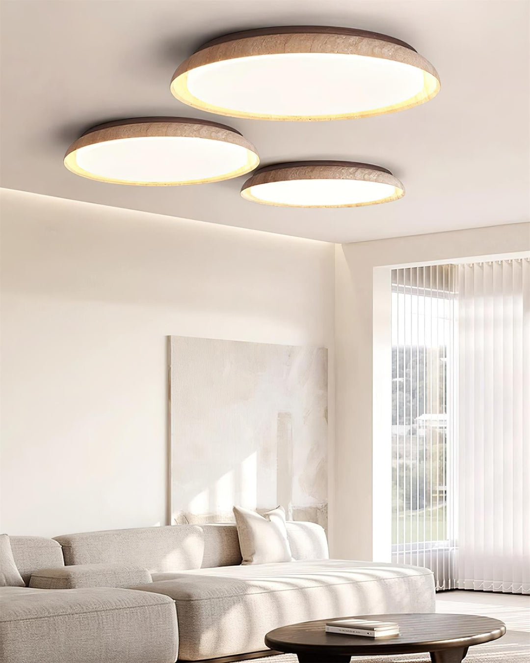 Halo Plafonnier Rond Minimaliste en Travertin - Neutralighting