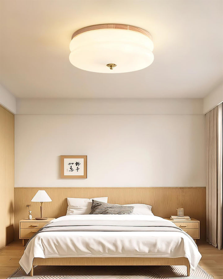 Lampe Plafond Disque en Verre Double-Couche Bois de Noyer Minimaliste - Neutralighting