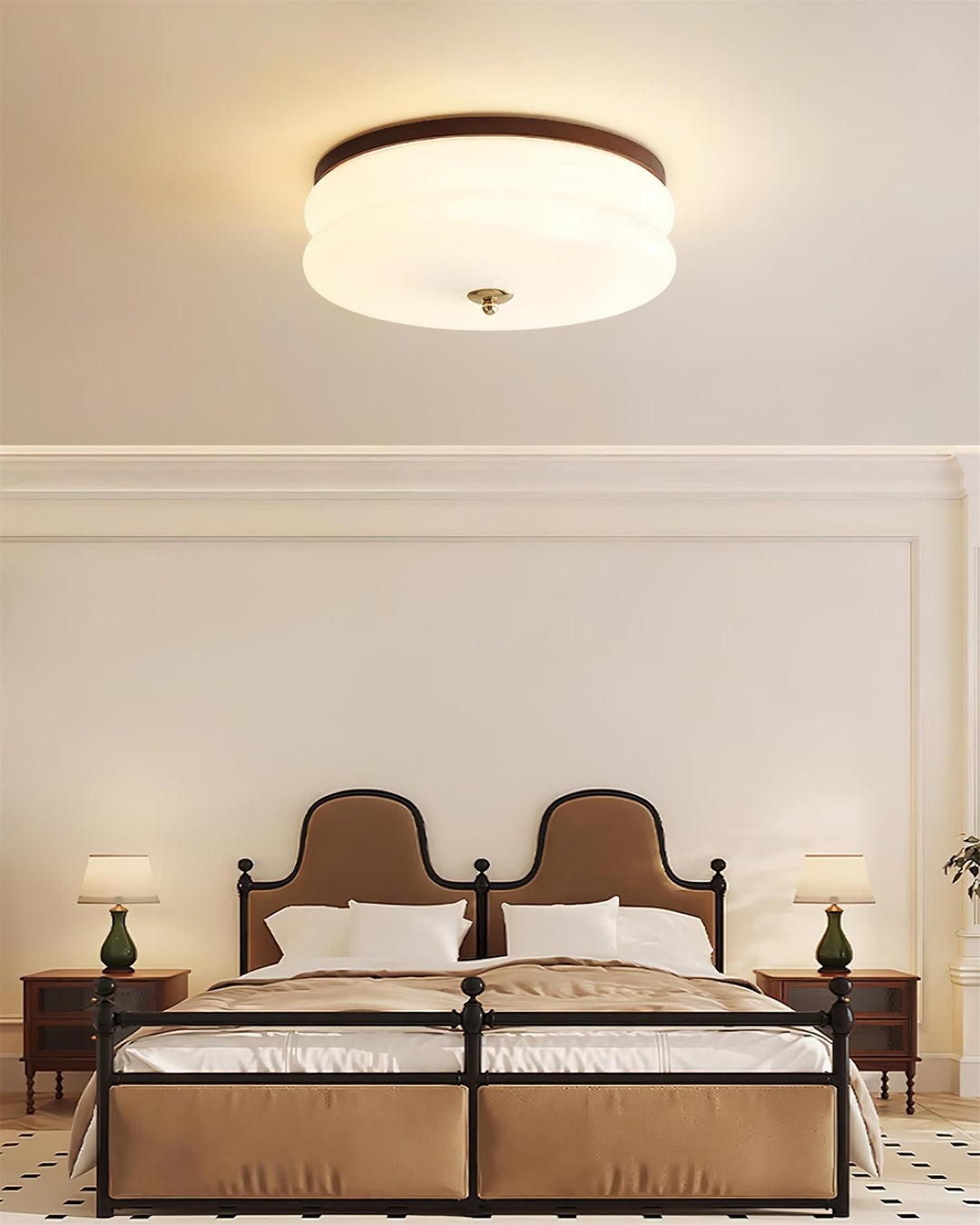 Lampe Plafond Disque en Verre Double-Couche Bois de Noyer Minimaliste - Neutralighting