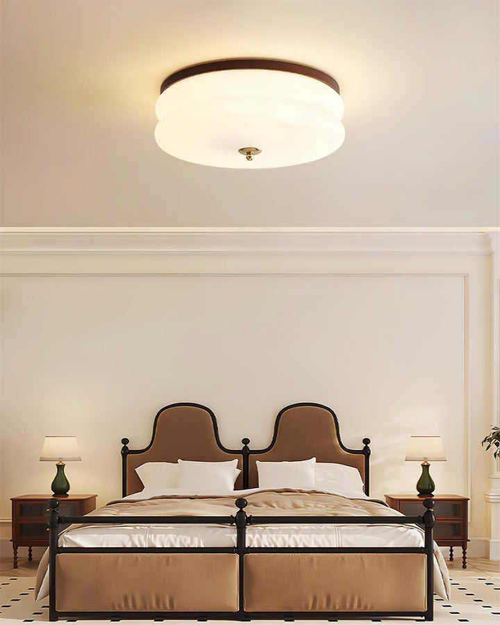 Lampe Plafond Disque en Verre Double-Couche Bois de Noyer Minimaliste - Neutralighting