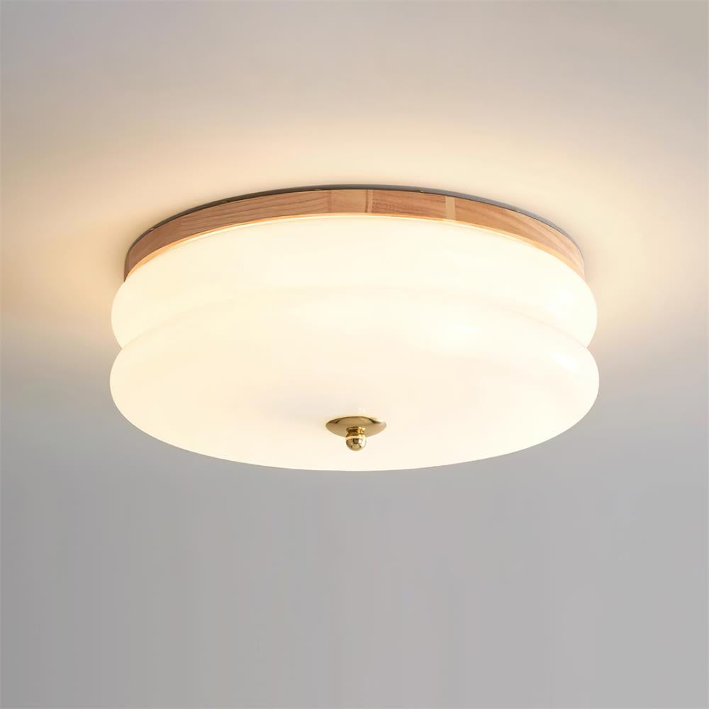 Lampe Plafond Disque en Verre Double-Couche Bois de Noyer Minimaliste - Neutralighting