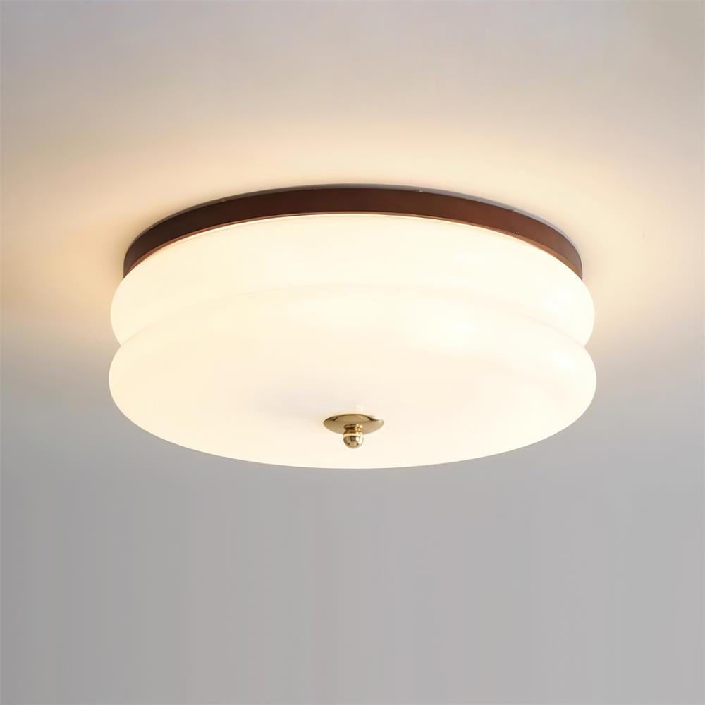 Lampe Plafond Disque en Verre Double-Couche Bois de Noyer Minimaliste - Neutralighting