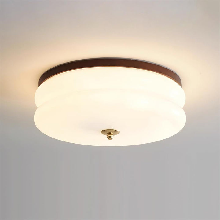 Lampe Plafond Disque en Verre Double-Couche Bois de Noyer Minimaliste - Neutralighting