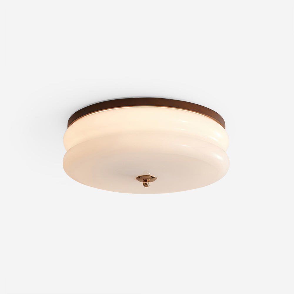 Lampe Plafond Disque en Verre Double-Couche Bois de Noyer Minimaliste - Neutralighting