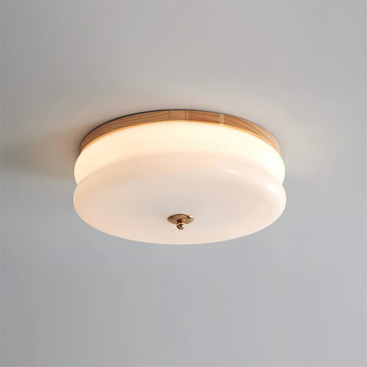 Lampe Plafond Disque en Verre Double-Couche Bois de Noyer Minimaliste - Neutralighting