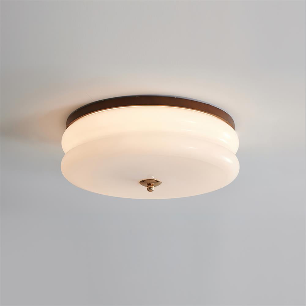 Lampe Plafond Disque en Verre Double-Couche Bois de Noyer Minimaliste - Neutralighting