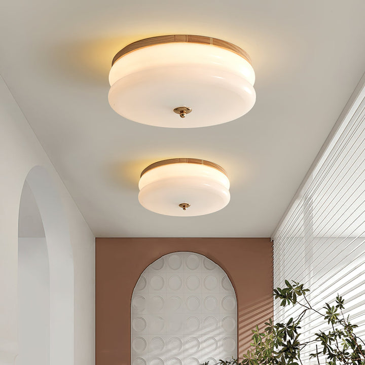 Lampe Plafond Disque en Verre Double-Couche Bois de Noyer Minimaliste - Neutralighting