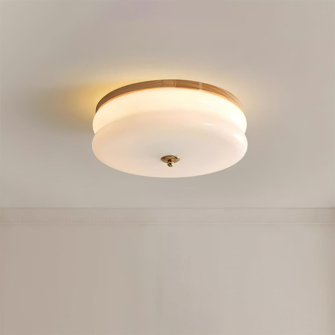 Lampe Plafond Disque en Verre Double-Couche Bois de Noyer Minimaliste - Neutralighting