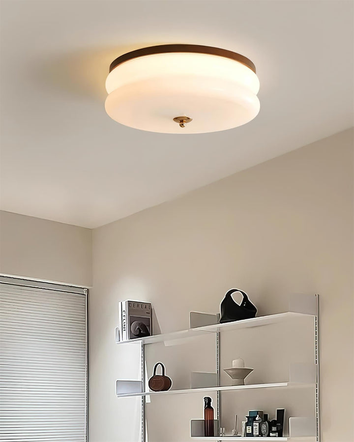 Lampe Plafond Disque en Verre Double-Couche Bois de Noyer Minimaliste - Neutralighting