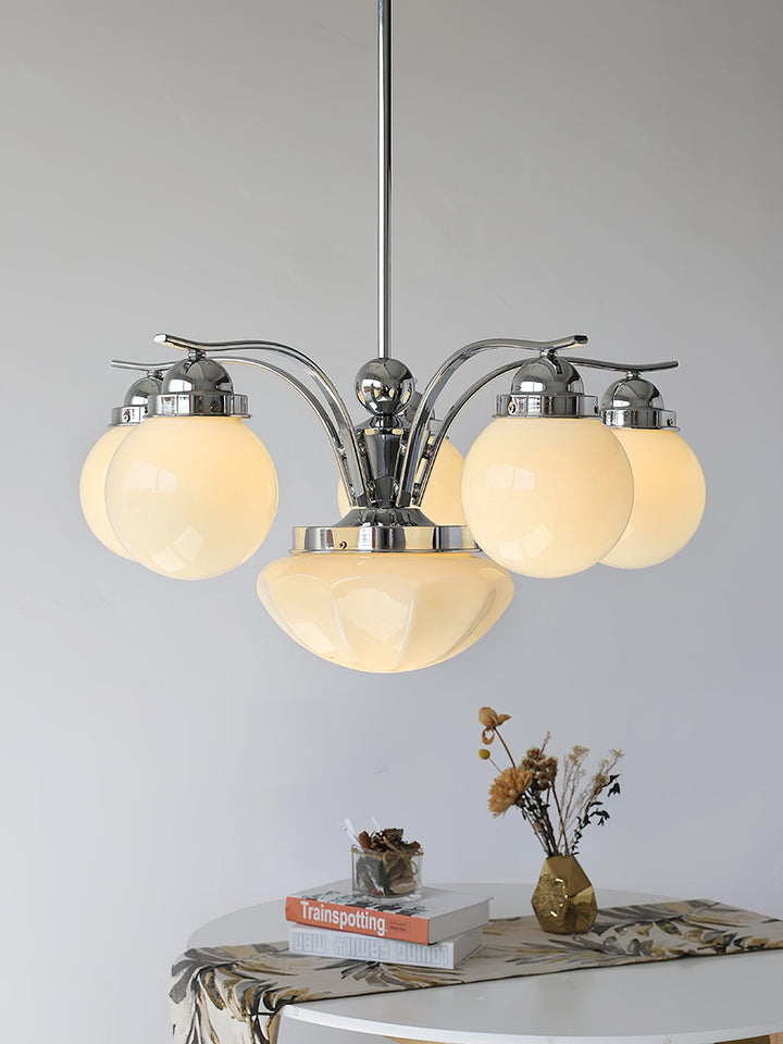 Lustra Chandelier Rétro Chic Globe en Verre Blanc - Neutralighting