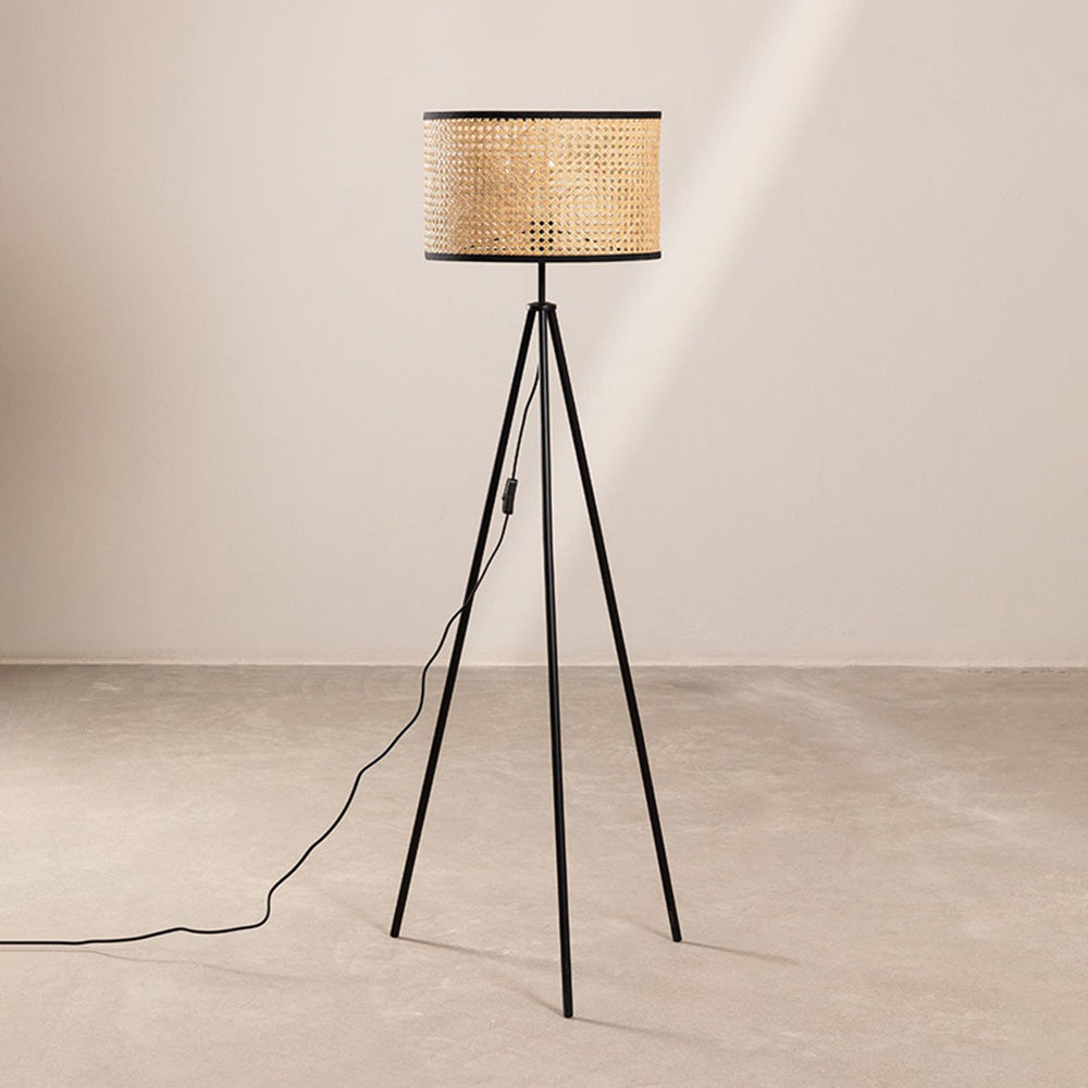 Ritta Lampadaire Trépied Moderne, Métal/Rotin, Bois, Salon - Neutralighting
