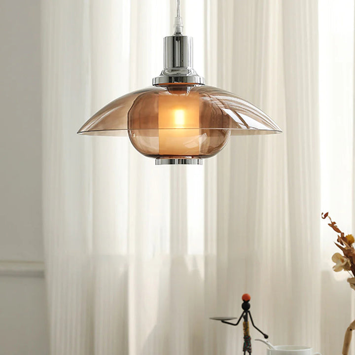 Arisha Suspension Luminaire Moderne Ronde LED Marron Verre Salon - Neutralighting