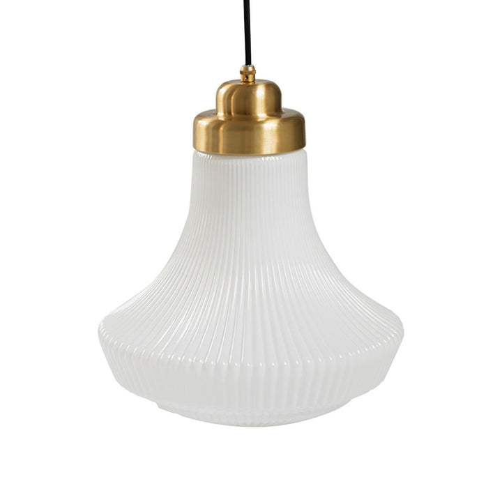Solara Suspension en Verre Opale Canneleur Cloche Laiton Vintage - Neutralighting