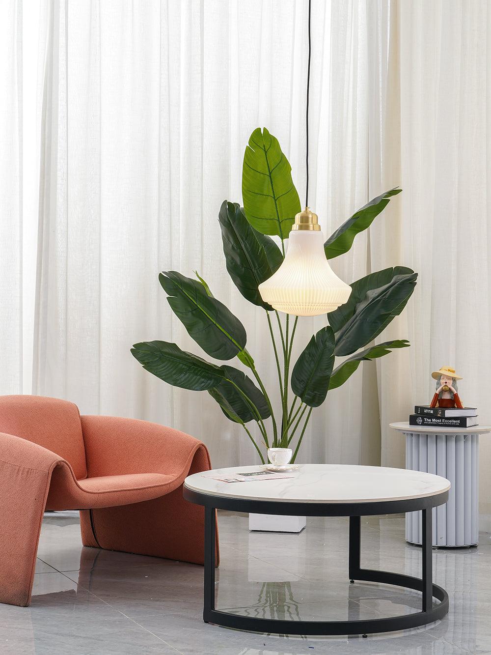 Solara Suspension en Verre Opale Canneleur Cloche Laiton Vintage - Neutralighting