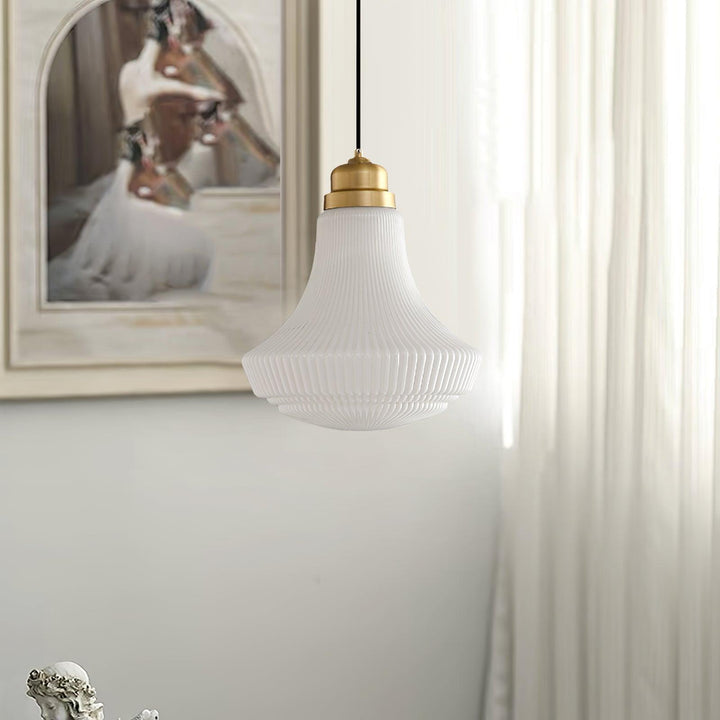 Solara Suspension en Verre Opale Canneleur Cloche Laiton Vintage - Neutralighting