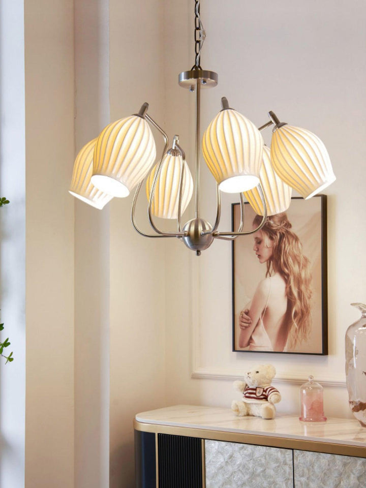 Lustra Chandelier en Céramique Canneleur Sculptural en Verre Élégant - Neutralighting
