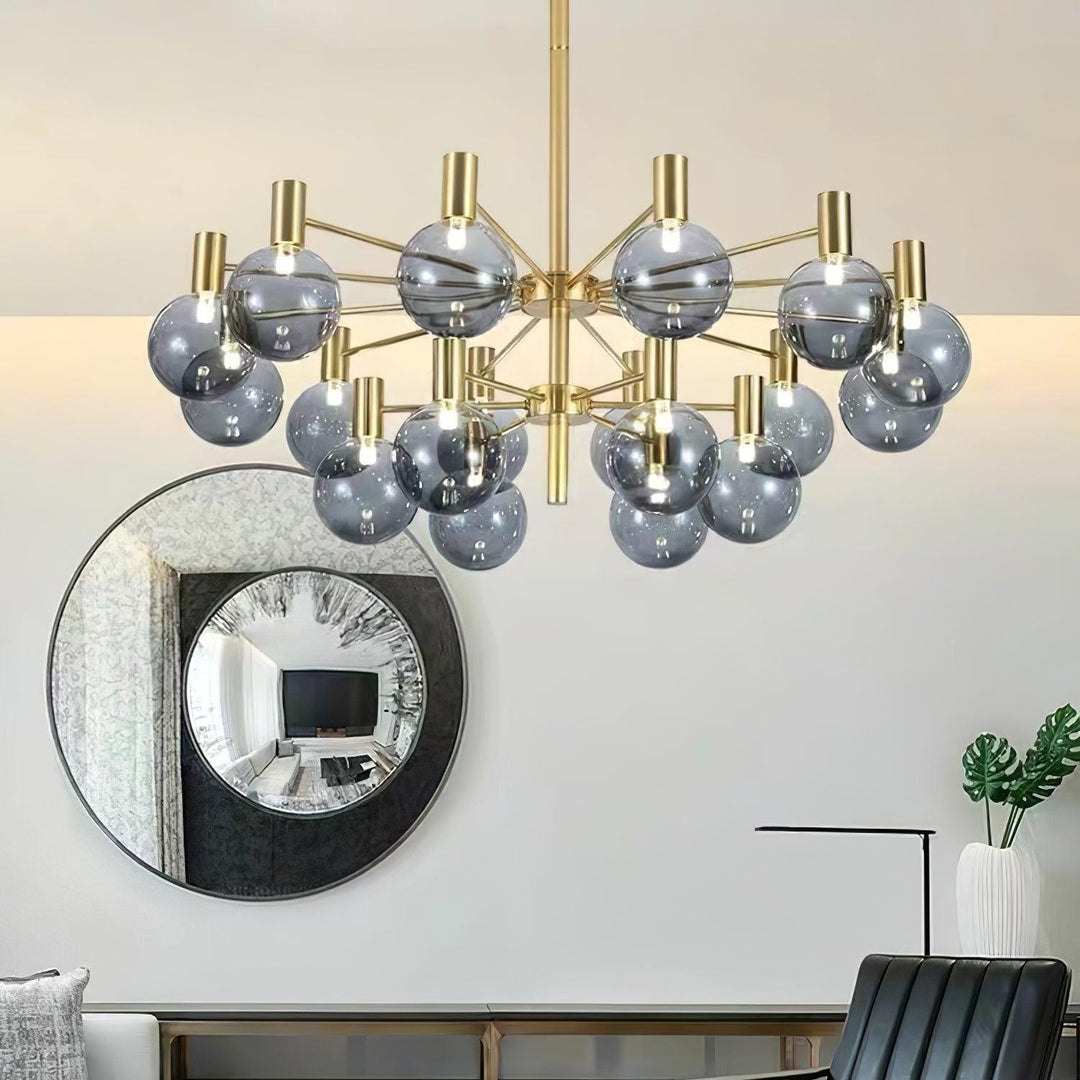 Lustra Chandelier Globe En Verre Cadre Doré Moderne - Neutralighting