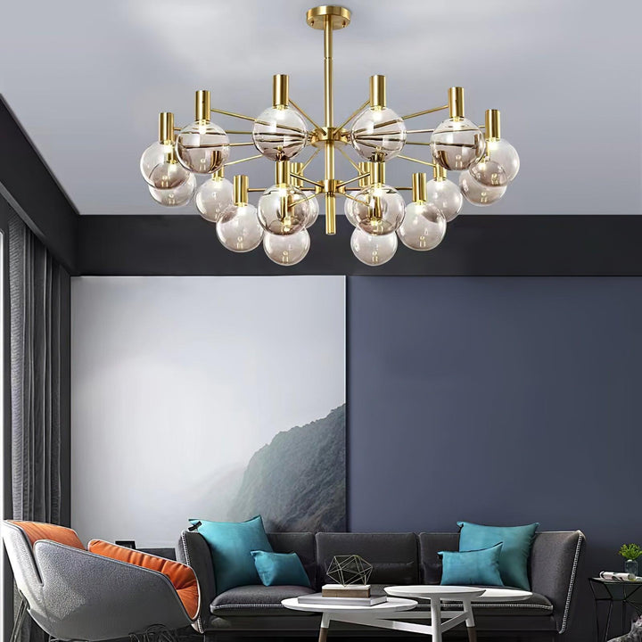 Lustra Chandelier Globe En Verre Cadre Doré Moderne - Neutralighting