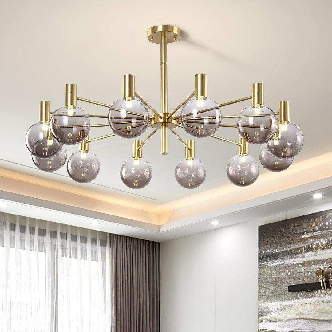 Lustra Chandelier Globe En Verre Cadre Doré Moderne - Neutralighting