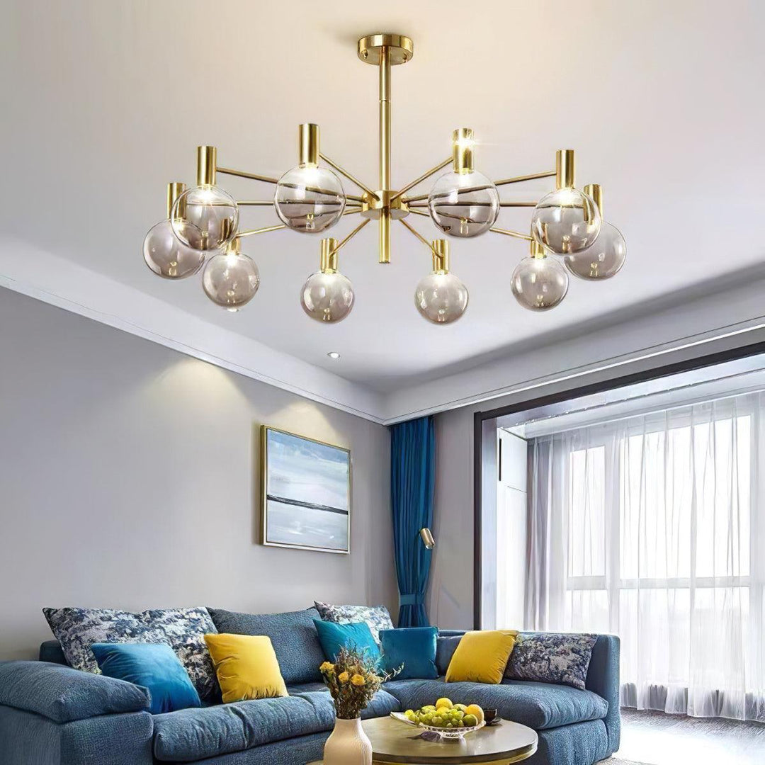 Lustra Chandelier Globe En Verre Cadre Doré Moderne - Neutralighting