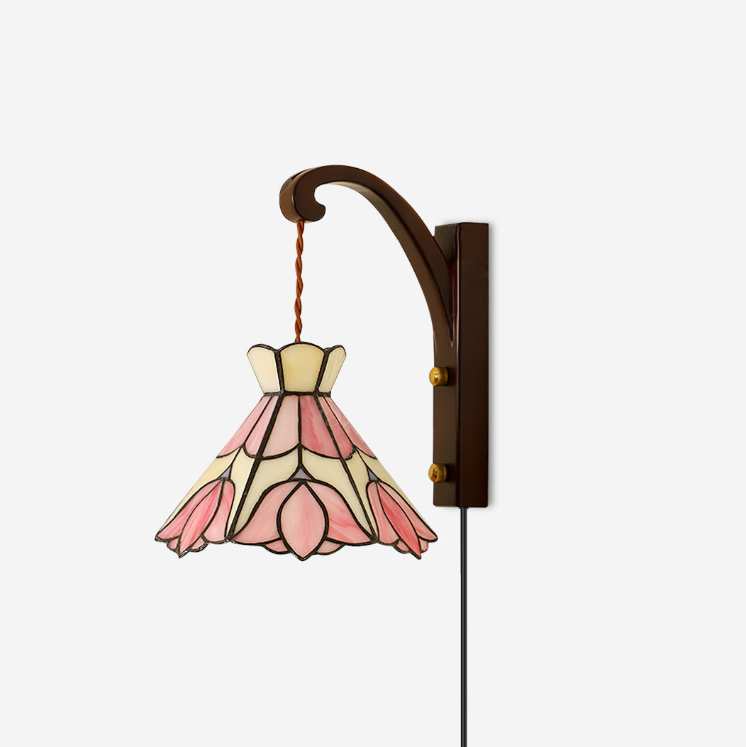Applique Murale Tiffany Coloré Verre Floral Ombre Bois Support Ancien - Neutralighting