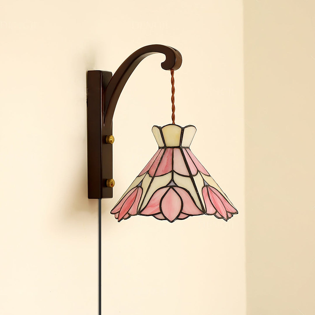 Applique Murale Tiffany Coloré Verre Floral Ombre Bois Support Ancien - Neutralighting