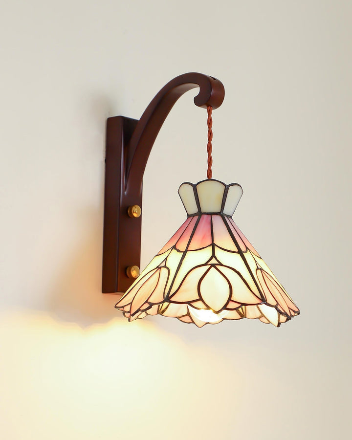 Applique Murale Tiffany Coloré Verre Floral Ombre Bois Support Ancien - Neutralighting
