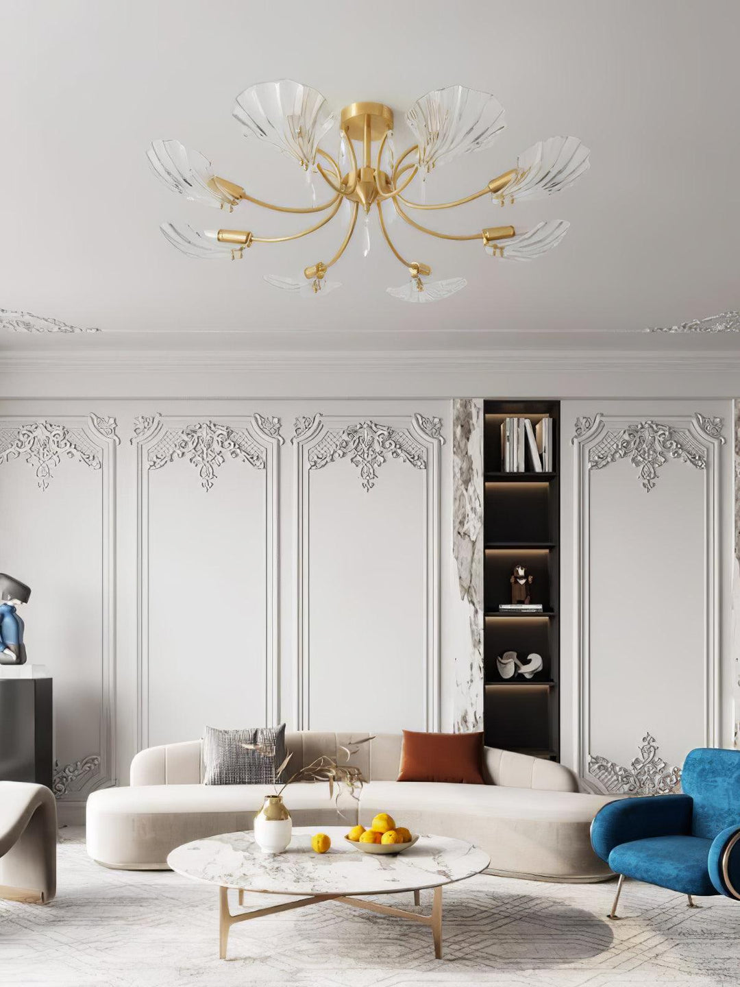 Lumara Chandelier en Verre Pétale et Laiton - Neutralighting