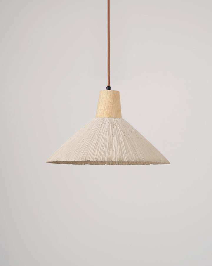 Suspension Bois Dessus Texturé Ciment Abat-jour Gris Naturel Japandi - Neutralighting