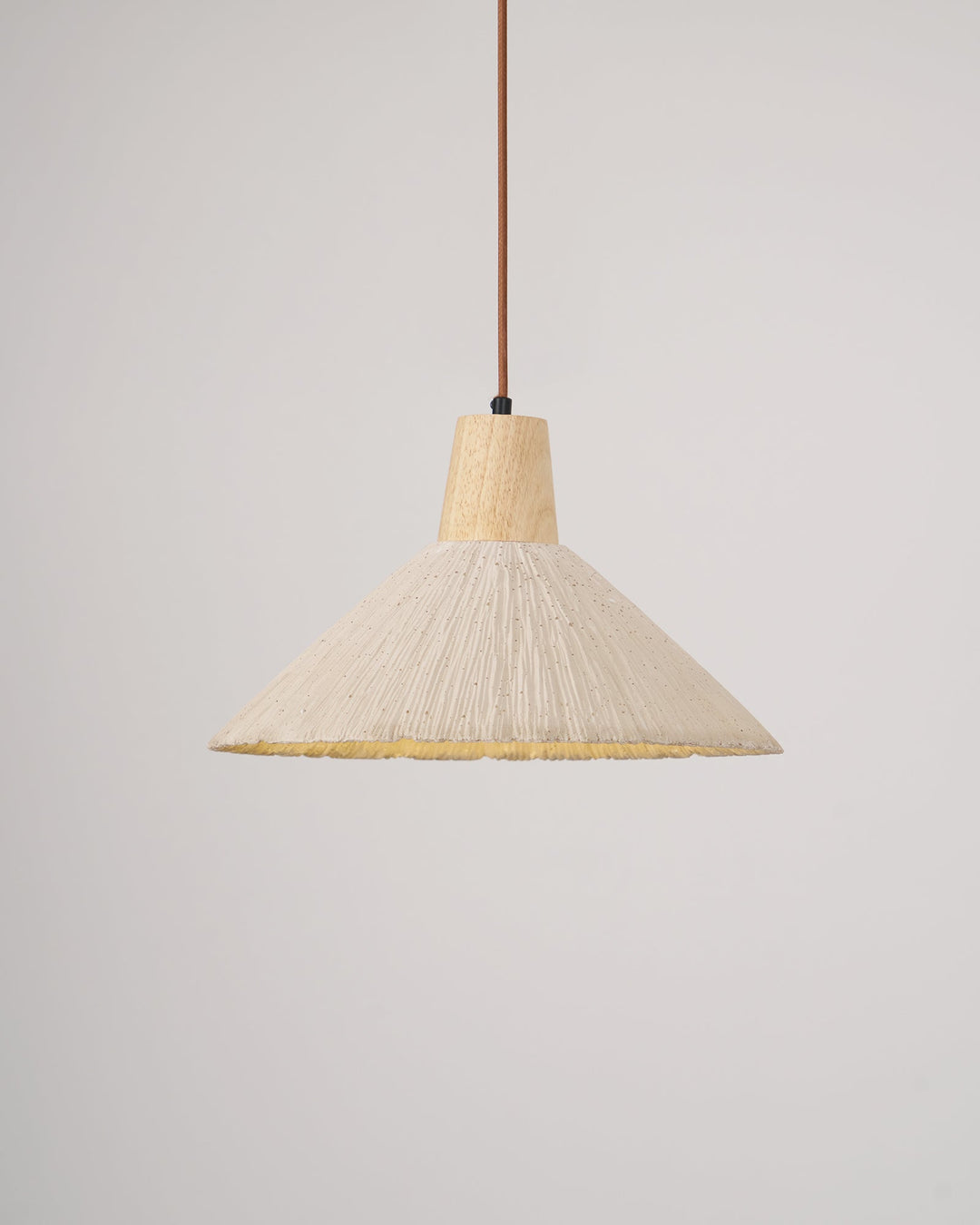 Suspension Bois Dessus Texturé Ciment Abat-jour Gris Naturel Japandi - Neutralighting