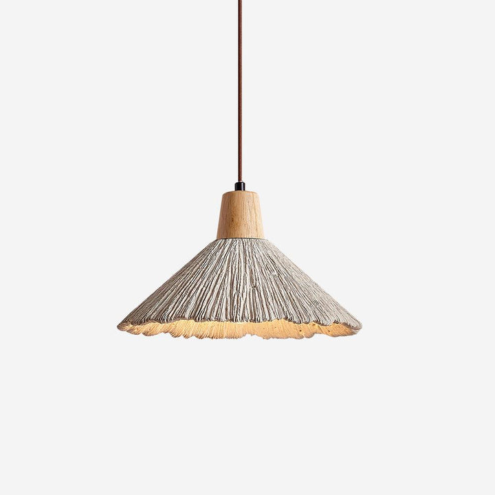 Suspension Bois Dessus Texturé Ciment Abat-jour Gris Naturel Japandi - Neutralighting