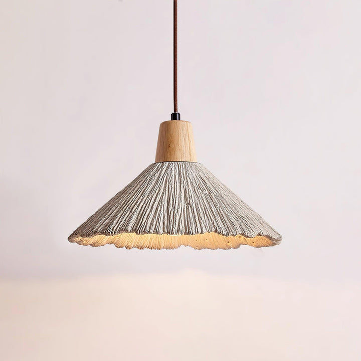 Suspension Bois Dessus Texturé Ciment Abat-jour Gris Naturel Japandi - Neutralighting
