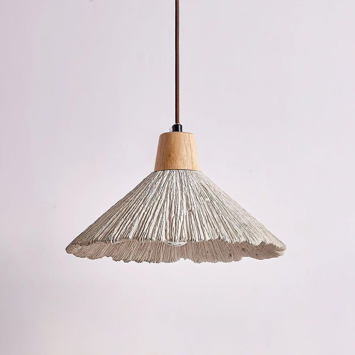 Suspension Bois Dessus Texturé Ciment Abat-jour Gris Naturel Japandi - Neutralighting