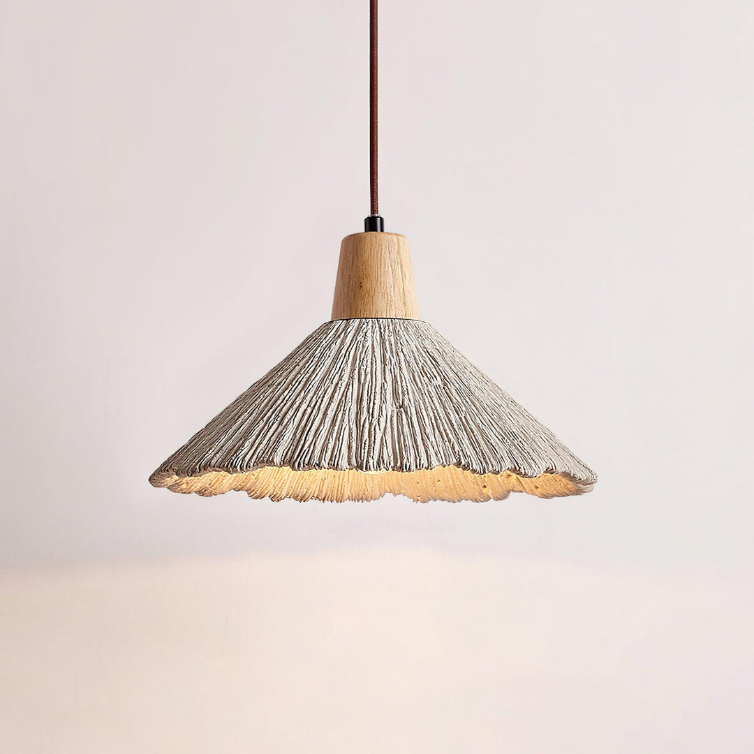 Suspension Bois Dessus Texturé Ciment Abat-jour Gris Naturel Japandi - Neutralighting