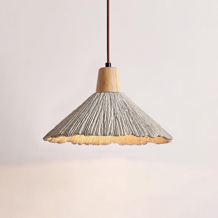 Suspension Bois Dessus Texturé Ciment Abat-jour Gris Naturel Japandi - Neutralighting