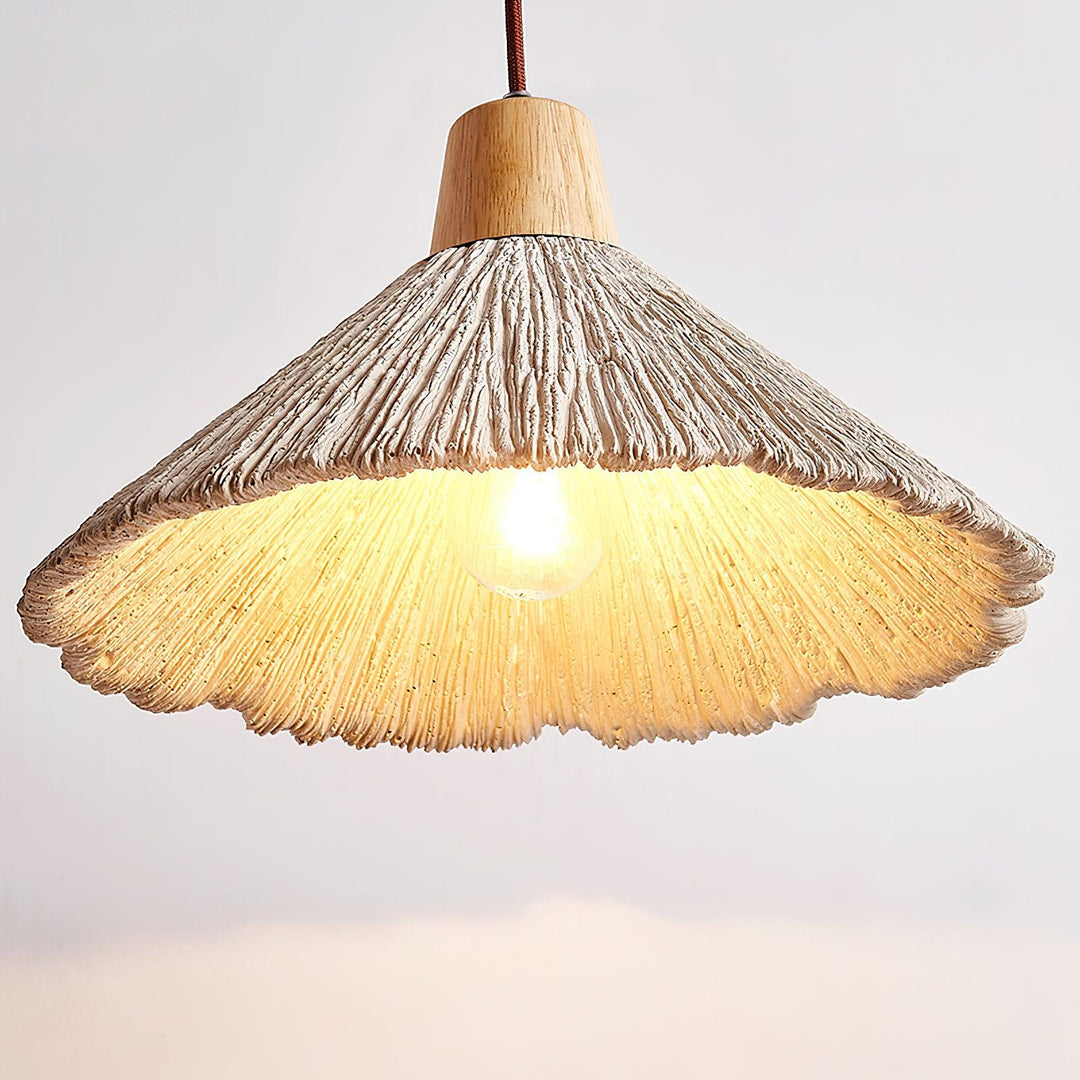 Suspension Bois Dessus Texturé Ciment Abat-jour Gris Naturel Japandi - Neutralighting