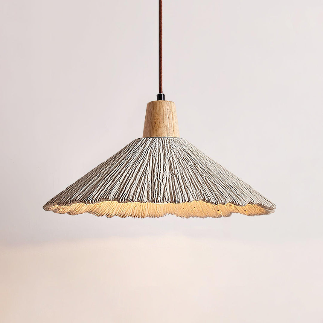 Suspension Bois Dessus Texturé Ciment Abat-jour Gris Naturel Japandi - Neutralighting