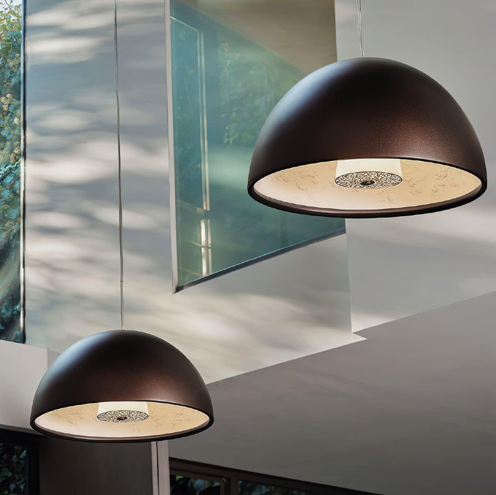 Lampe Pendante Dôme Noir avec Intérieur en Plâtre Embossé Élégant - Neutralighting