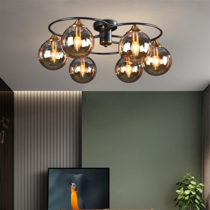Valentina Plafonnier Boule Moderne, Métal/Verre, Ambre/Gris Fumé, Salon - Neutralighting