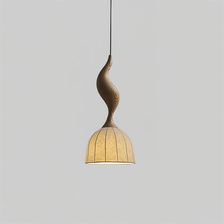 Solia Lampe Pendante Tige Courbée Tissu Bois - Neutralighting