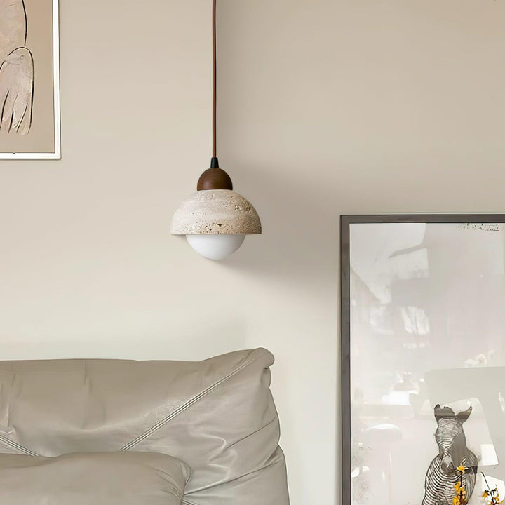 Suspension Bois Dessus Jaune Travertin Verre Blanc Beige Moderne - Neutralighting
